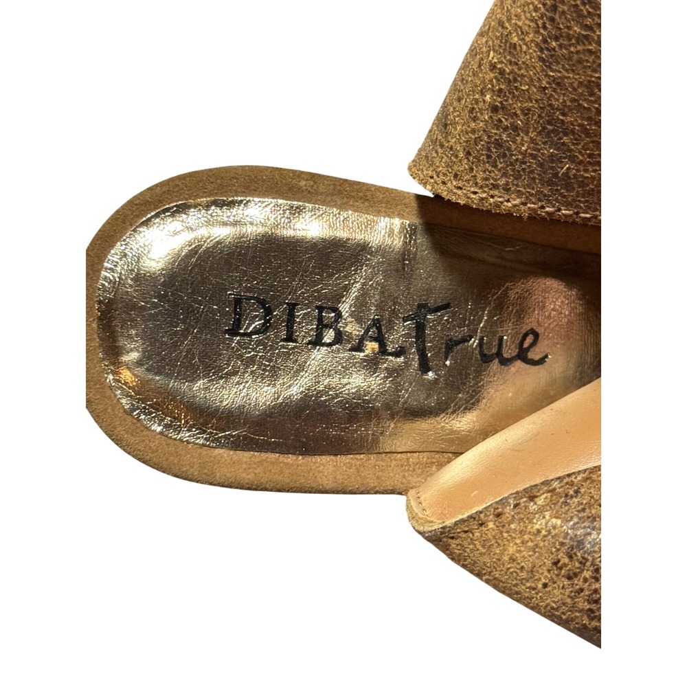 NWOT Diba True Invited Distressed Gold Leather Buckle Wedge Sandals W7 Brown - Picture 4 of 8